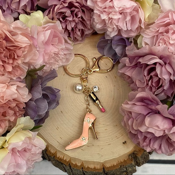 Glam Keychain with Pink High Heel Shoe & Lipstick - Picture 10 of 15